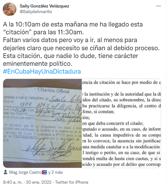 Denuncia de González sobre citación.